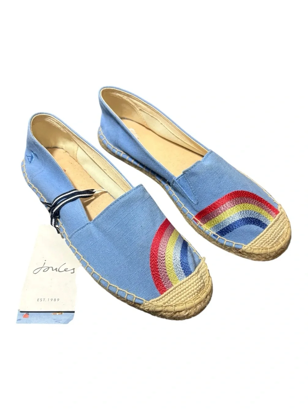 JOULES Rainbow Embroidered Blue Espadrille Flats